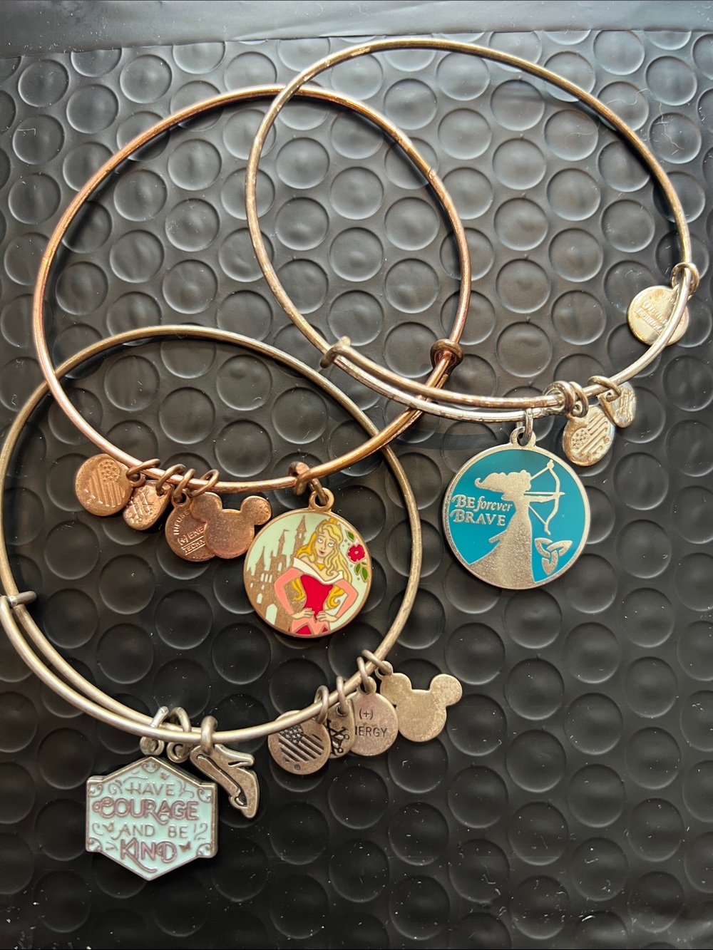 Alex and Ani mixed metal charm bangle 3 piece set with Disney Princess charms